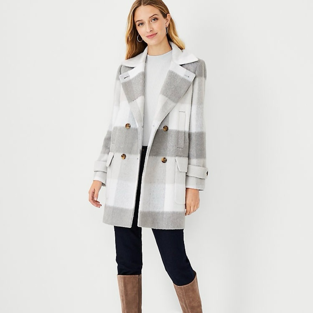 Ann Taylor Checked Gray and White Coat